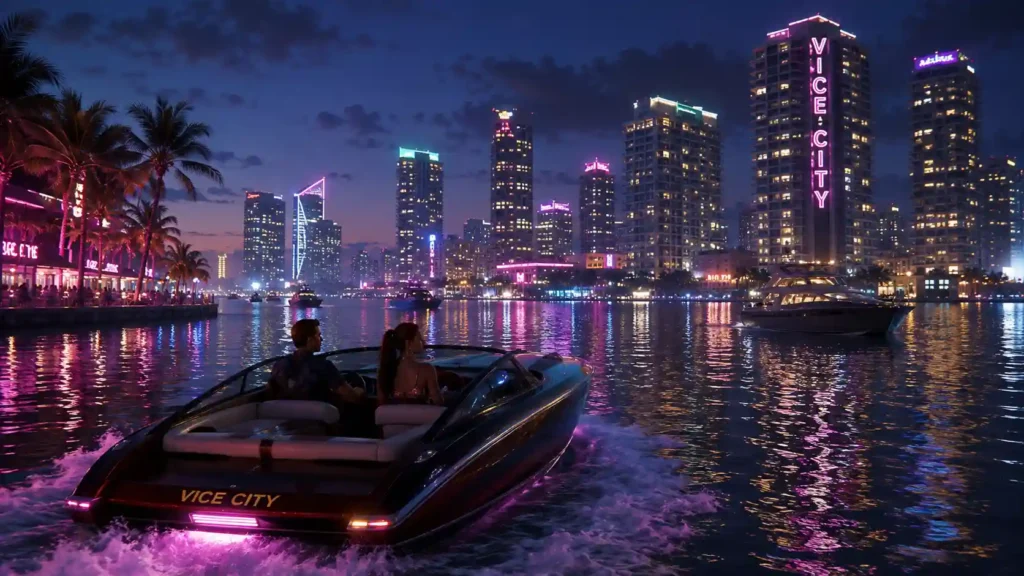 GTA 6 Vice City nighttime skyline